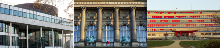 Drapeaux en berne sur les façades du Nouveau Patio, du Palais universitaire et de la Faculté de droit.