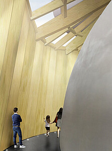 Une galerie, accessible au public, est aménagée entre le dôme et le mur extérieur.